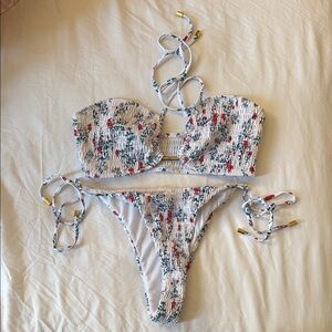 Floral Bikini Set with Lace-Up Detail